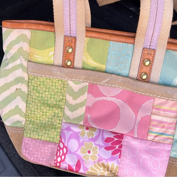 Coach Green and Pink Patchwork Tote Bag - Picture 2 of 4